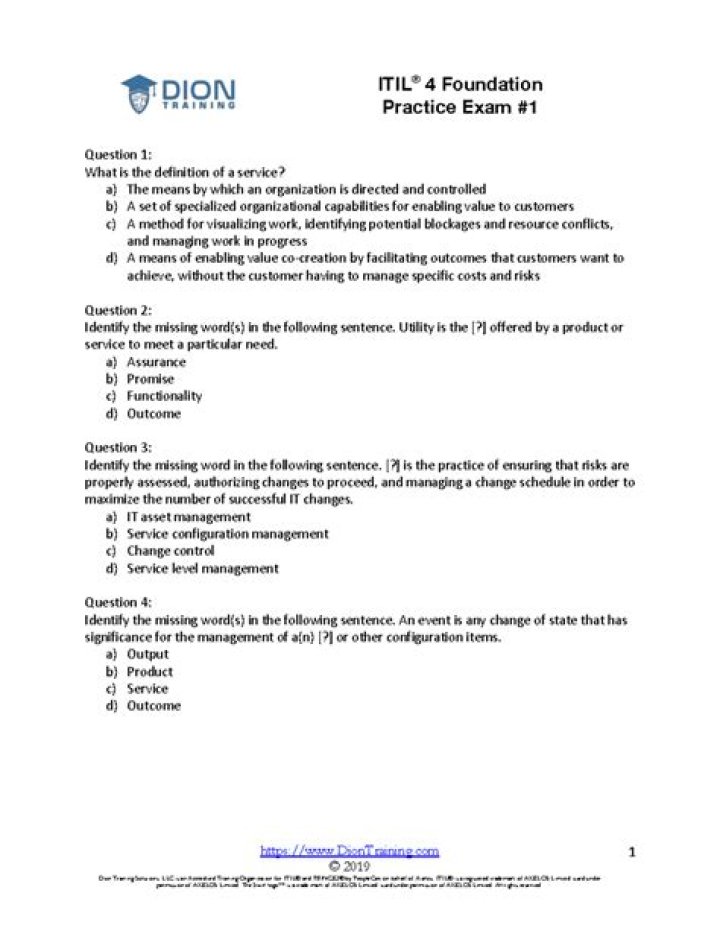 ITIL 4 Foundation Exam Questions & Answers 2020 PDF
