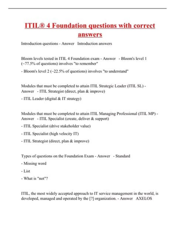 ITIL Quiz Questions and Answers PDF: Master Service Management