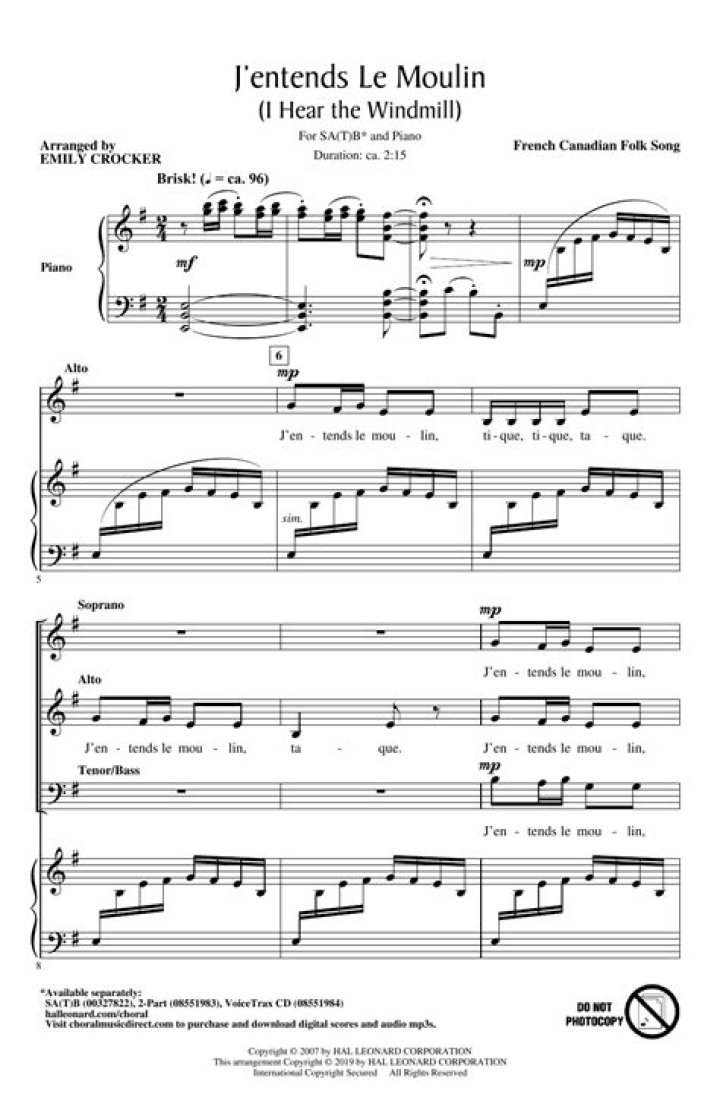 J'entends Le Moulin Sheet Music PDF – Télécharger Gratuit