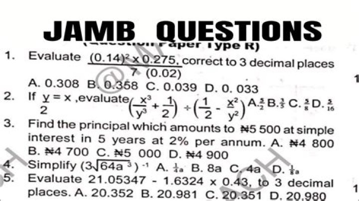 Jamb Mathematics Past Questions & Answers PDF with Answers
