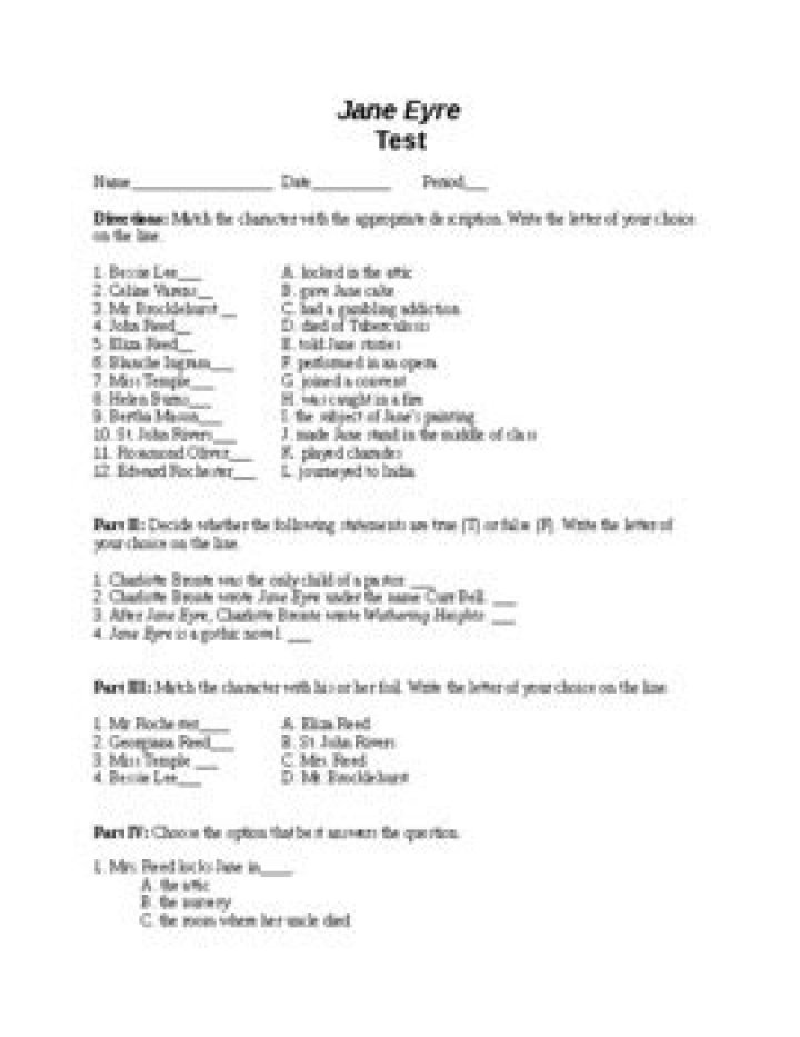 Jane Eyre Test PDF: Full Study Guide & Practice Questions