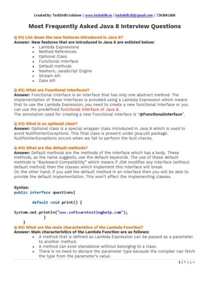 Java 8 Interview Questions PDF: Master Key Concepts & Ace Your Next Coding Test
