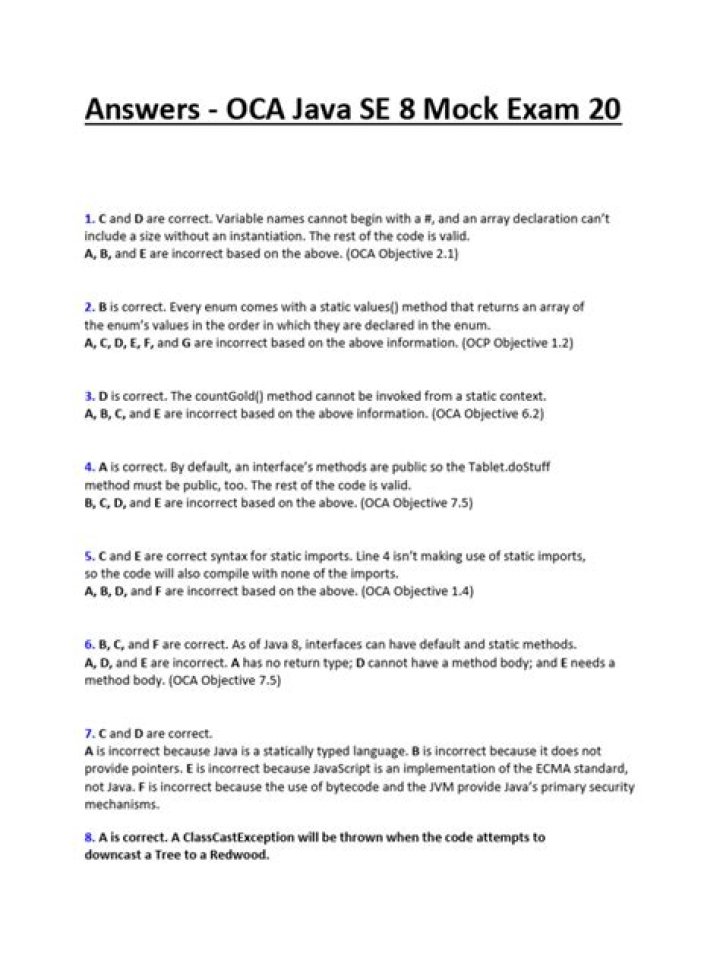 Java 8 OCA Exam Questions & Answers PDF – Full Study Guide