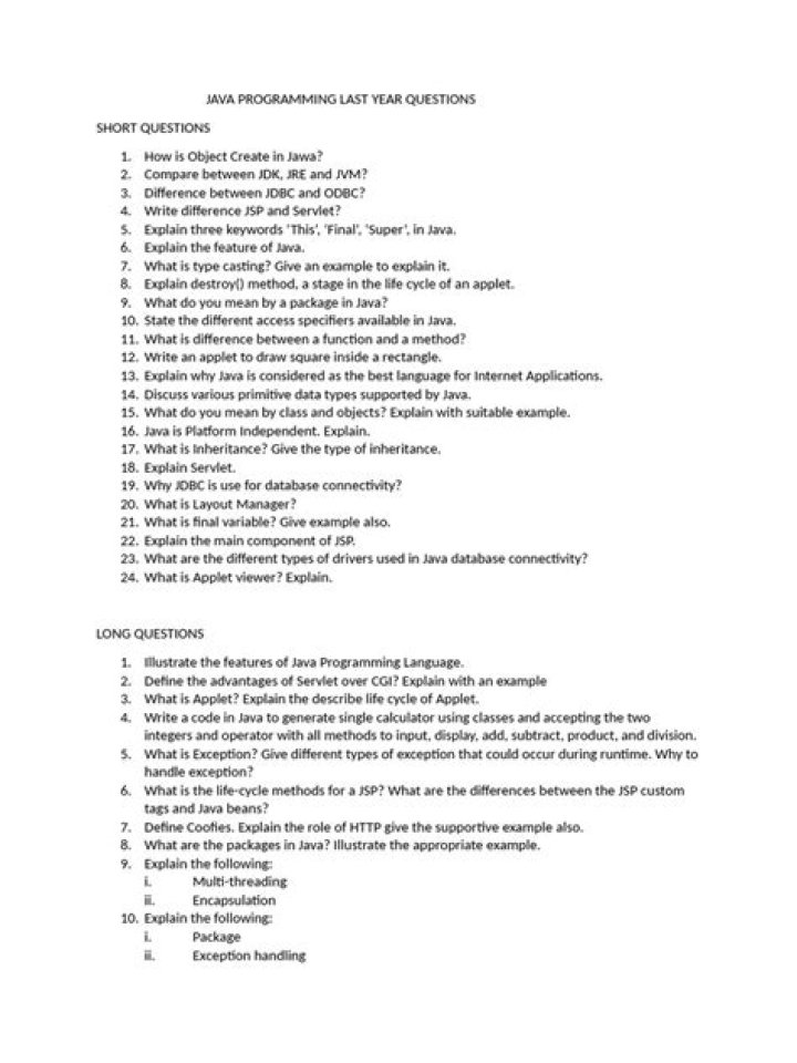 Free Java Exam Questions PDF – Practice Tests & Answers