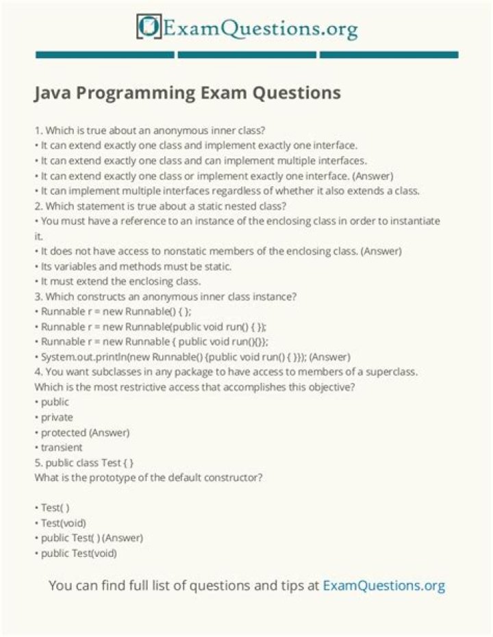 Java Programming Exam Questions & Answers PDF – Instant Download