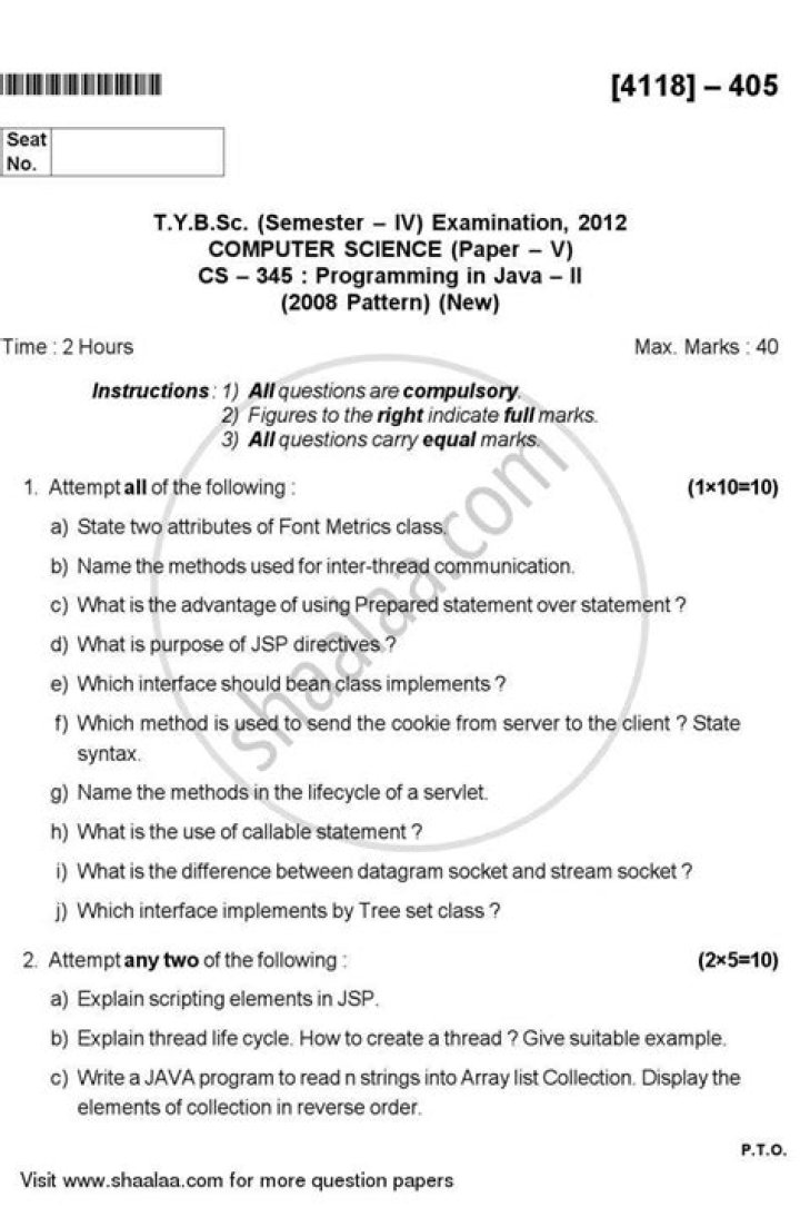 Free Java Programming Question Paper PDF for Exam Preparation