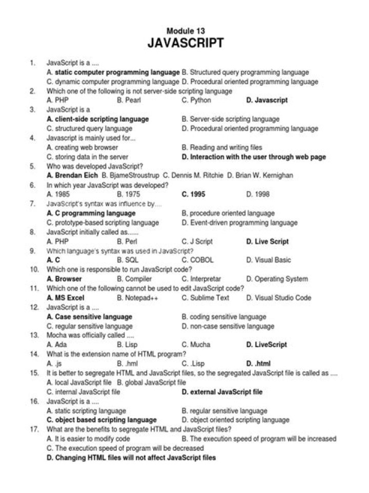 JavaScript MCQ Questions and Answers PDF – Master Coding Tests
