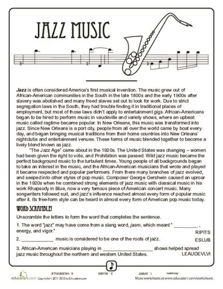 Free Jazz Worksheets PDF for Music Students