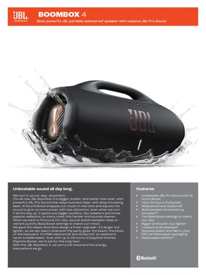 JBL Boombox 4 Spec Sheet PDF – Complete Technical Details & Specifications