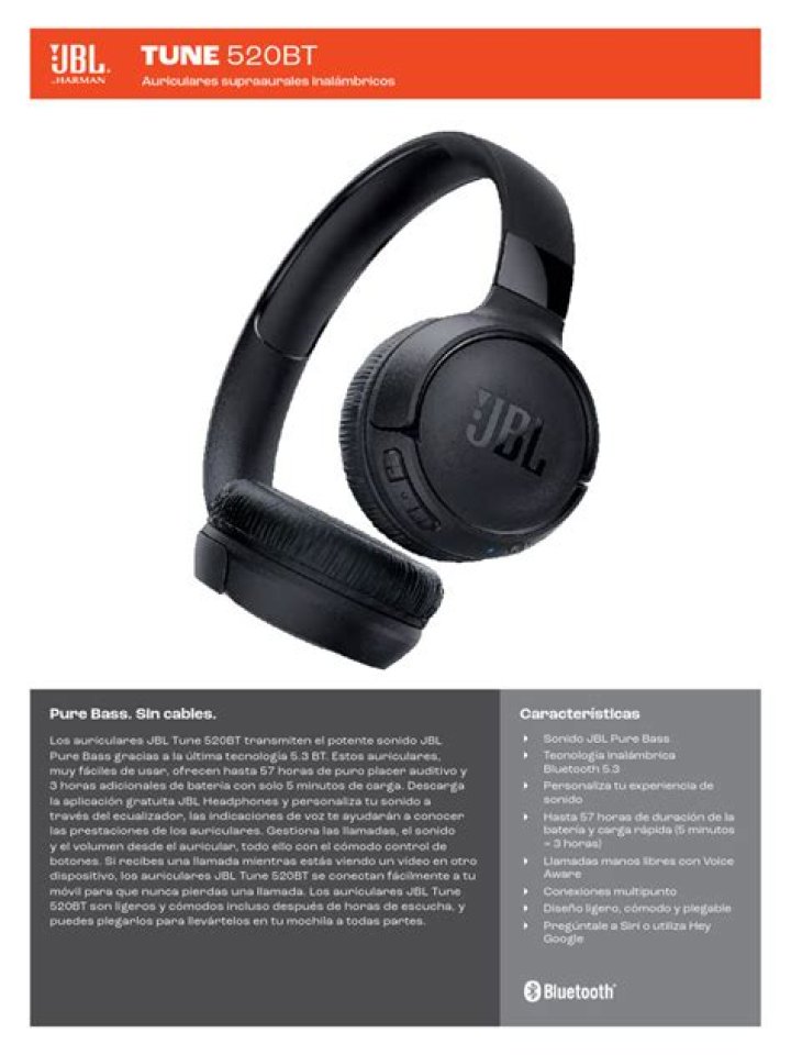JBL Tune 520BT Spec Sheet PDF: Full Technical Details & Performance