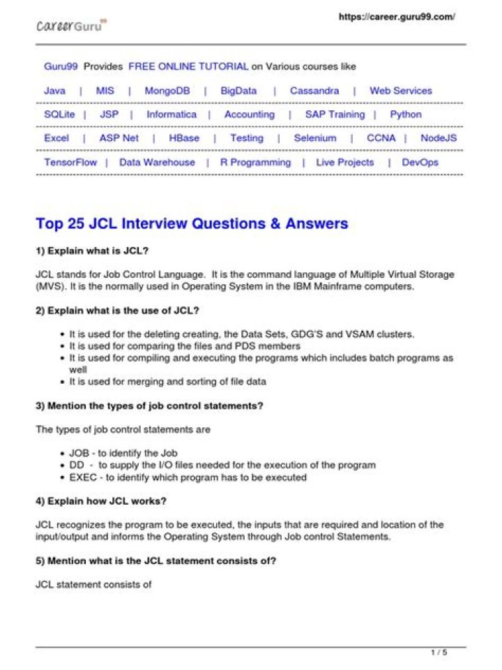 Top JCL Interview Questions PDF for Success