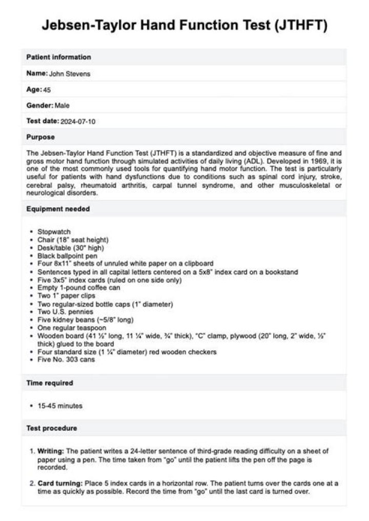 Jebsen Test of Hand Function PDF: Quick Assessment & Results