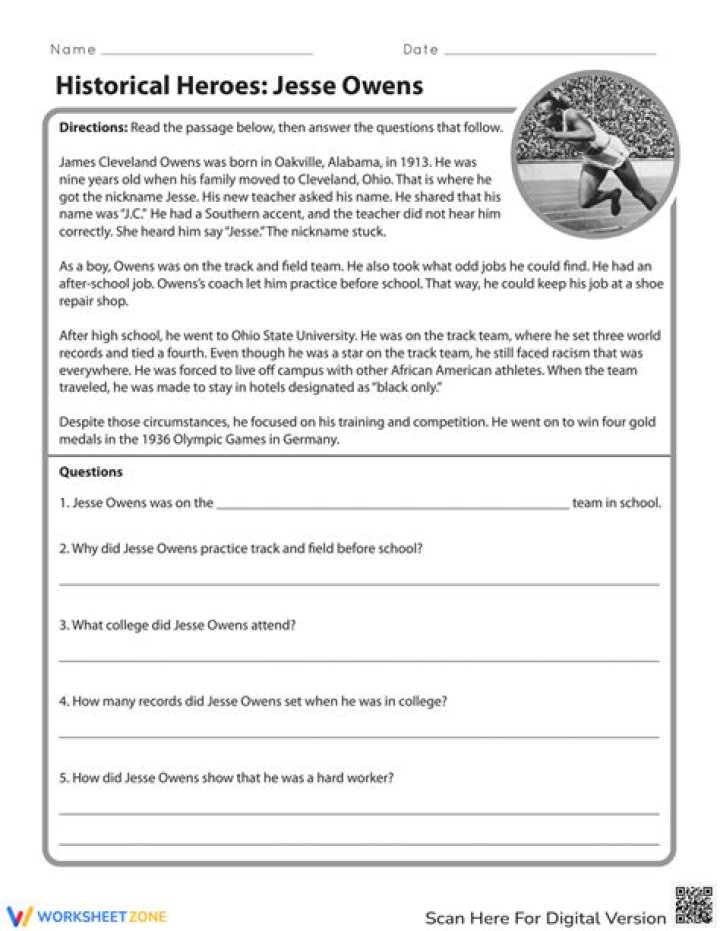 Free Jesse Owens Worksheet PDF – Free Educational Resource