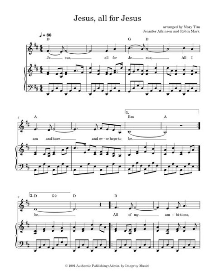 Jesus All For Jesus Sheet Music PDF for Free Download
