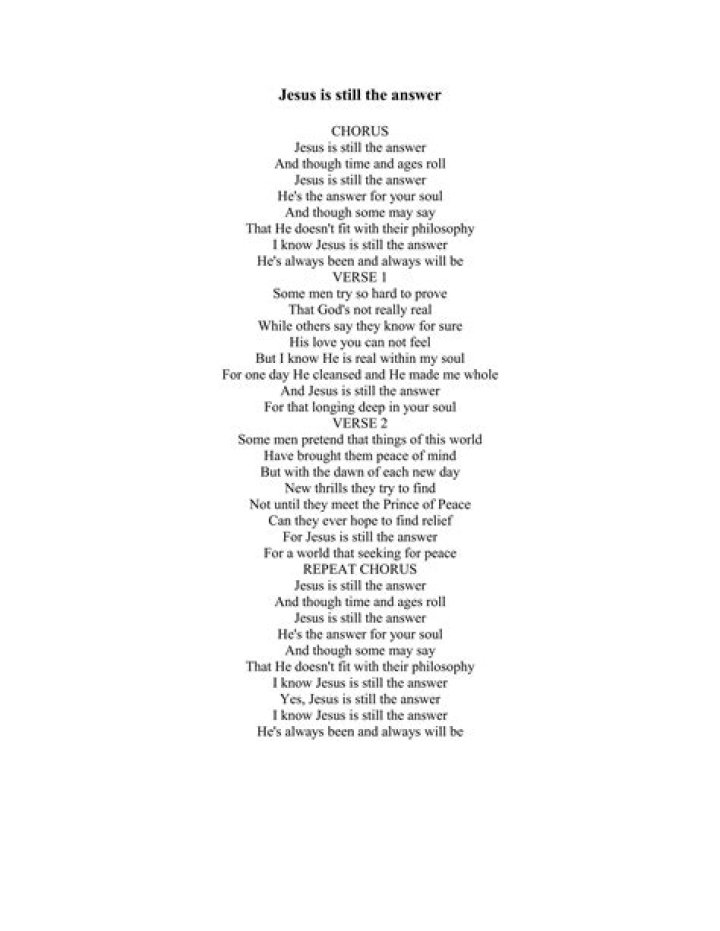 Jesus Is the Answer Lyrics PDF – Free Download
