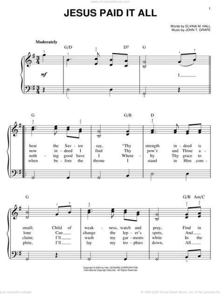 Free Jesus Paid It All Sheet Music PDF Download