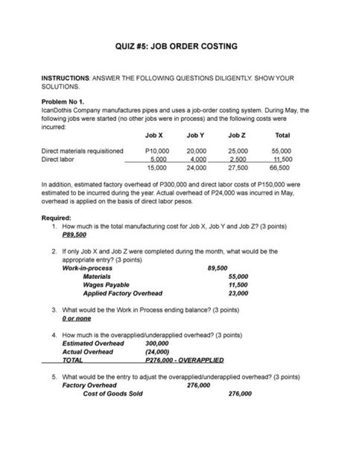 Job Order Costing Questions & Answers PDF: Expert Answers for Students & Professionals