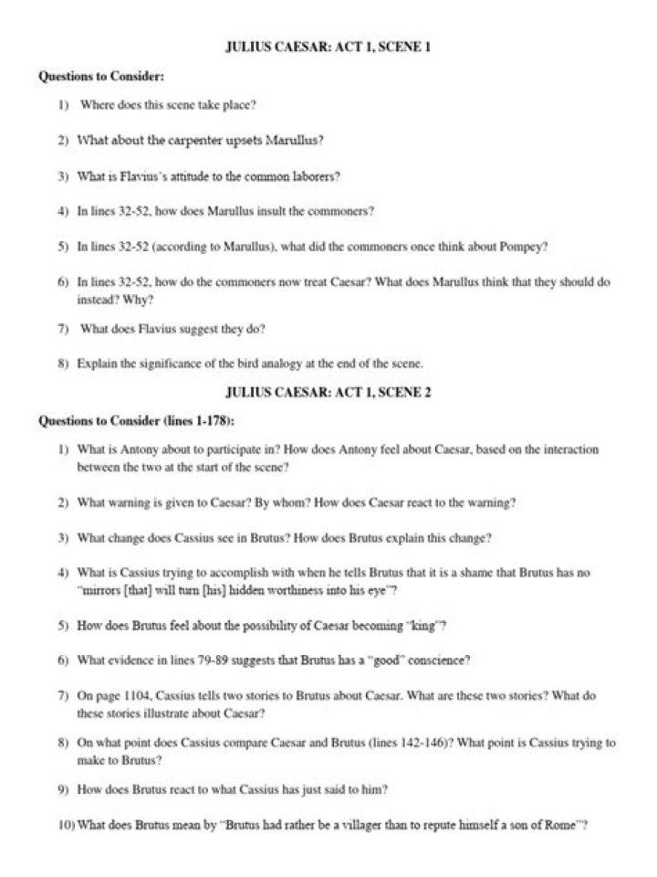 Julius Caesar Act 1 Study Guide: Key Questions & Answers PDF