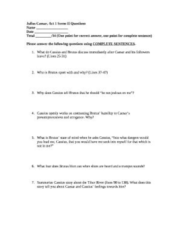 Julius Caesar Act 1 Scene 1: Questions and Answers PDF – Study Guide & PDF