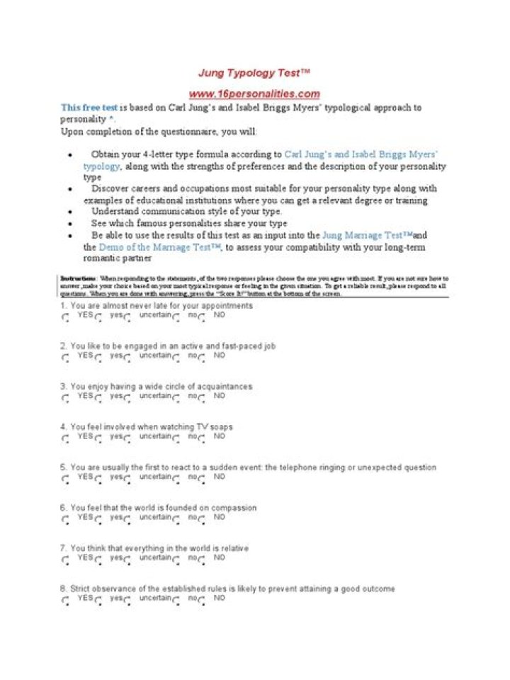 Jung Typology Test PDF: Discover Your Personality Type Instantly