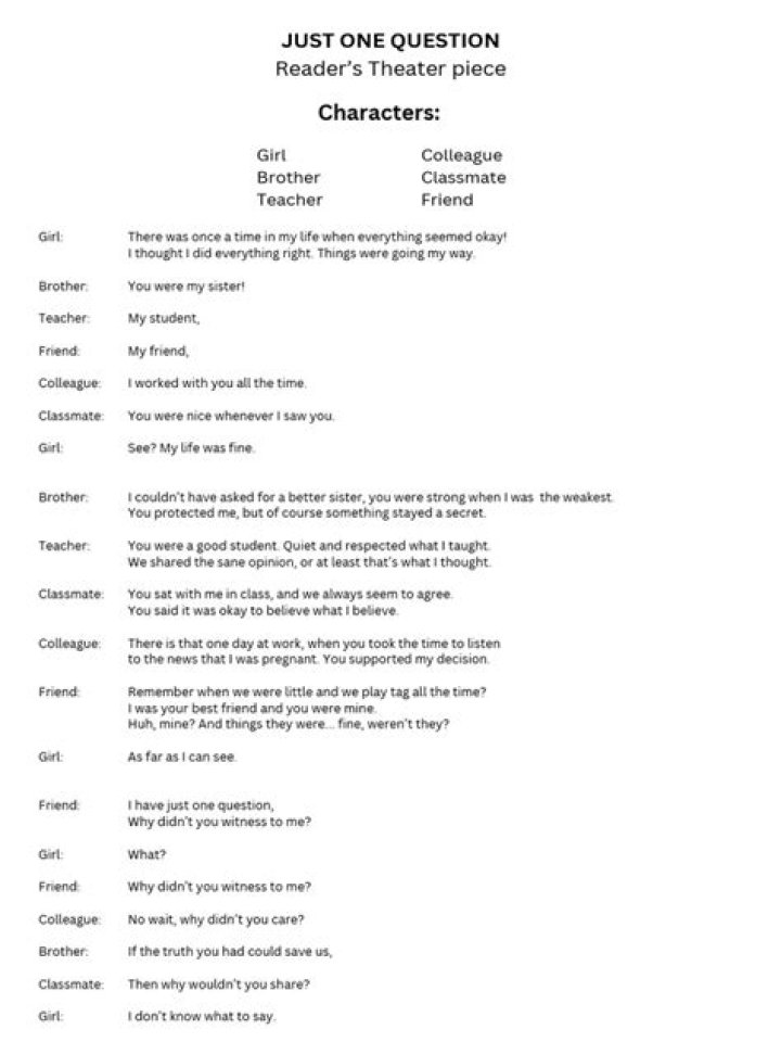 Just One Question: Readers Theater Script PDF for Free