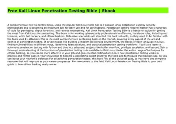 Kali Linux Penetration Testing Bible: The Ultimate PDF Guide