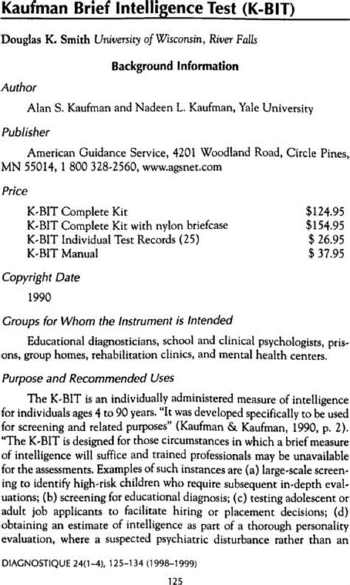 Kaufman Intelligence Test PDF: Full Results & Analysis