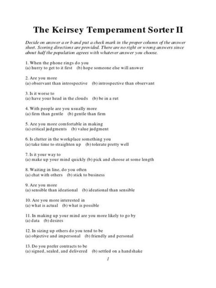 Keirsey Temperament Sorter Test PDF: Free Download & Result Guide