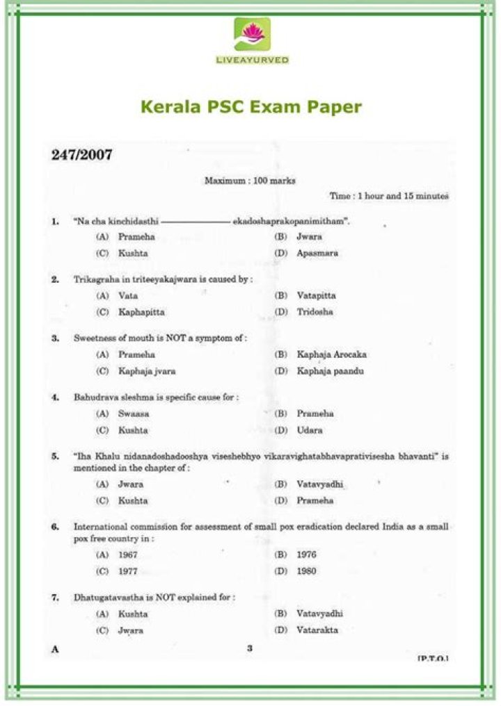 Kerala PSC Assistant Salesman Previous Year Question Paper PDF