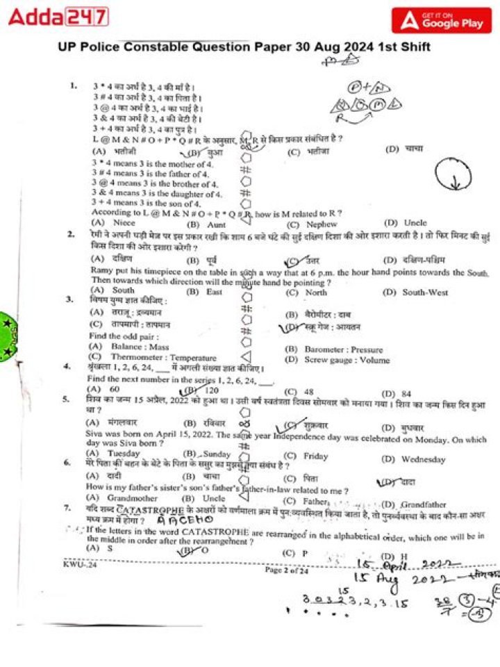 Kerala PSC Police Constable Previous Year Question Paper PDF