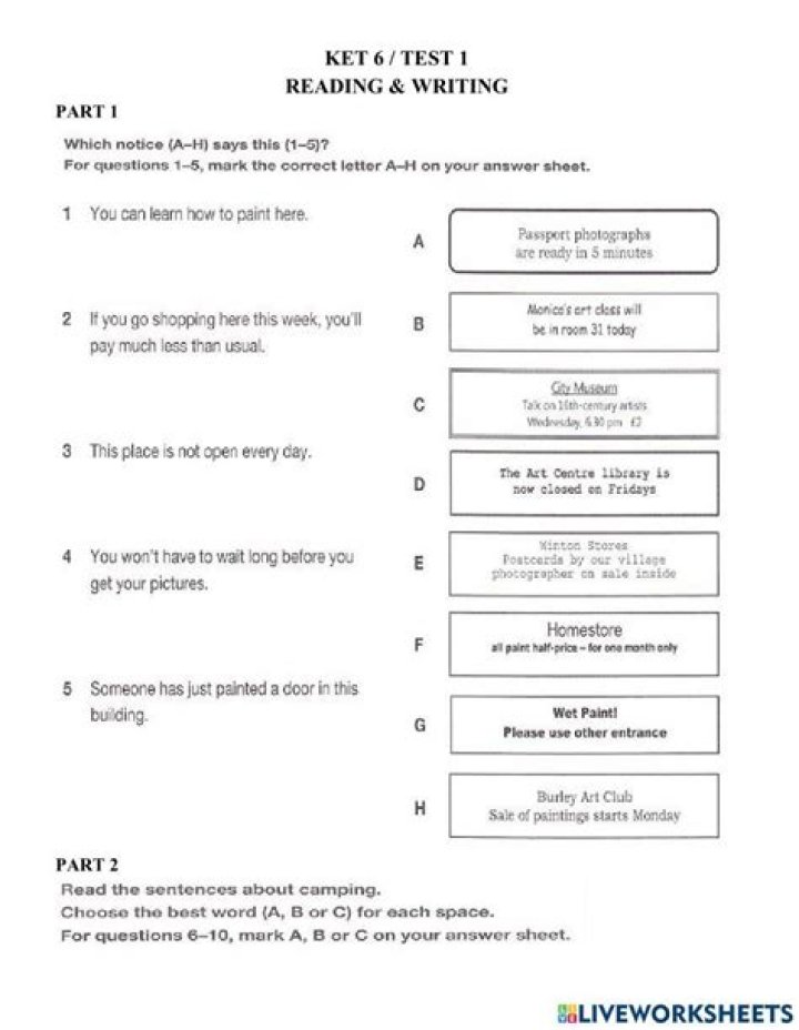 KET Reading & Writing Practice Tests PDF with Answers 2020