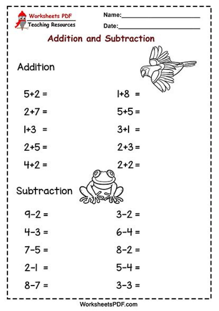 Free Kindergarten Addition and Subtraction Worksheets PDF for Home Learning