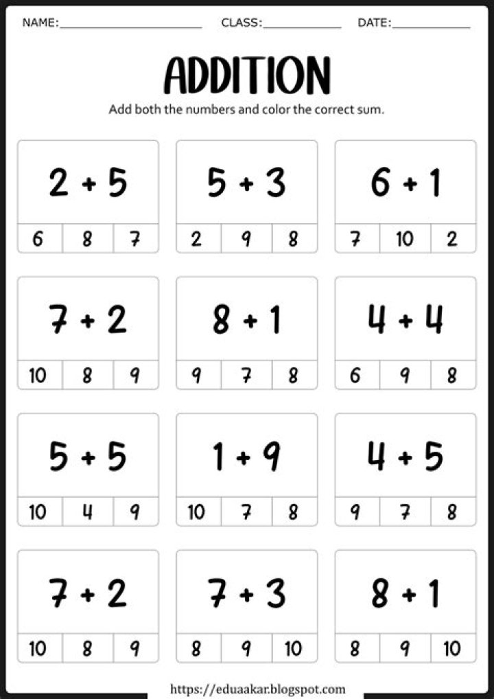 Free Kindergarten Math Worksheets Addition PDF for Early Learners