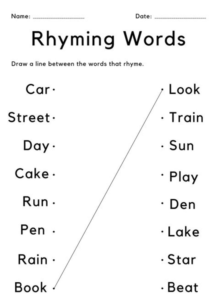 Free Kindergarten Rhyming Words Worksheets PDF for Early Learning