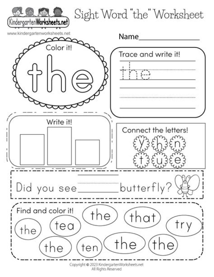 Free Kindergarten Sight Words Worksheets PDF – Instant Download