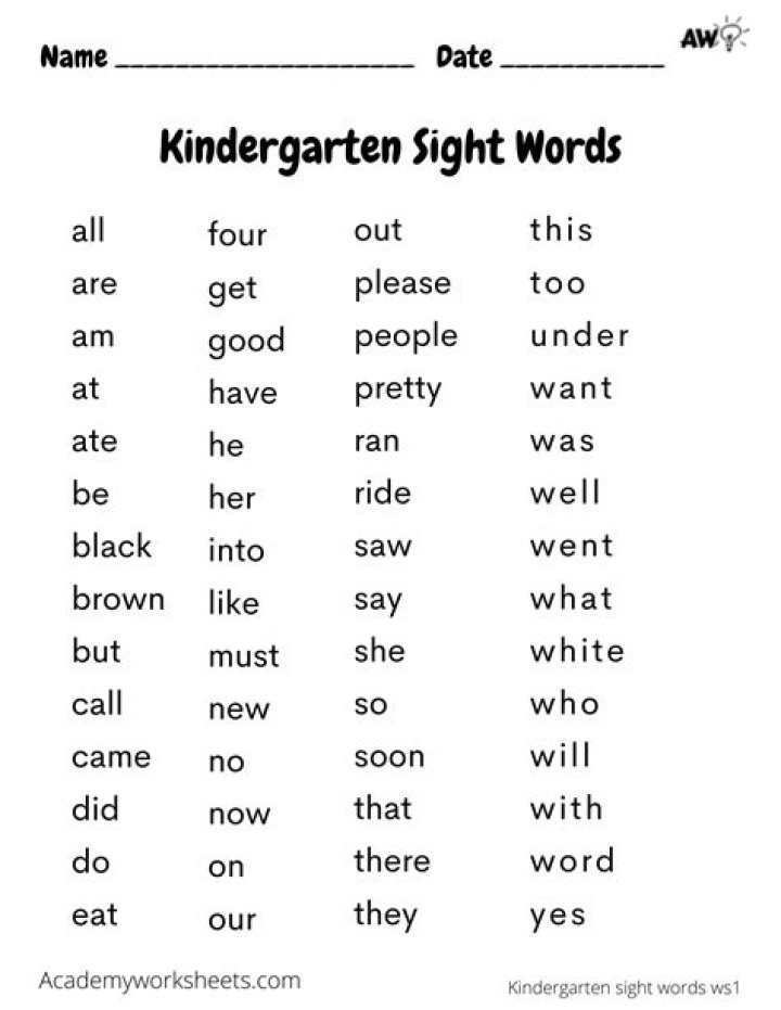 Free Kindergarten Sight Words Worksheets PDF for Early Readers