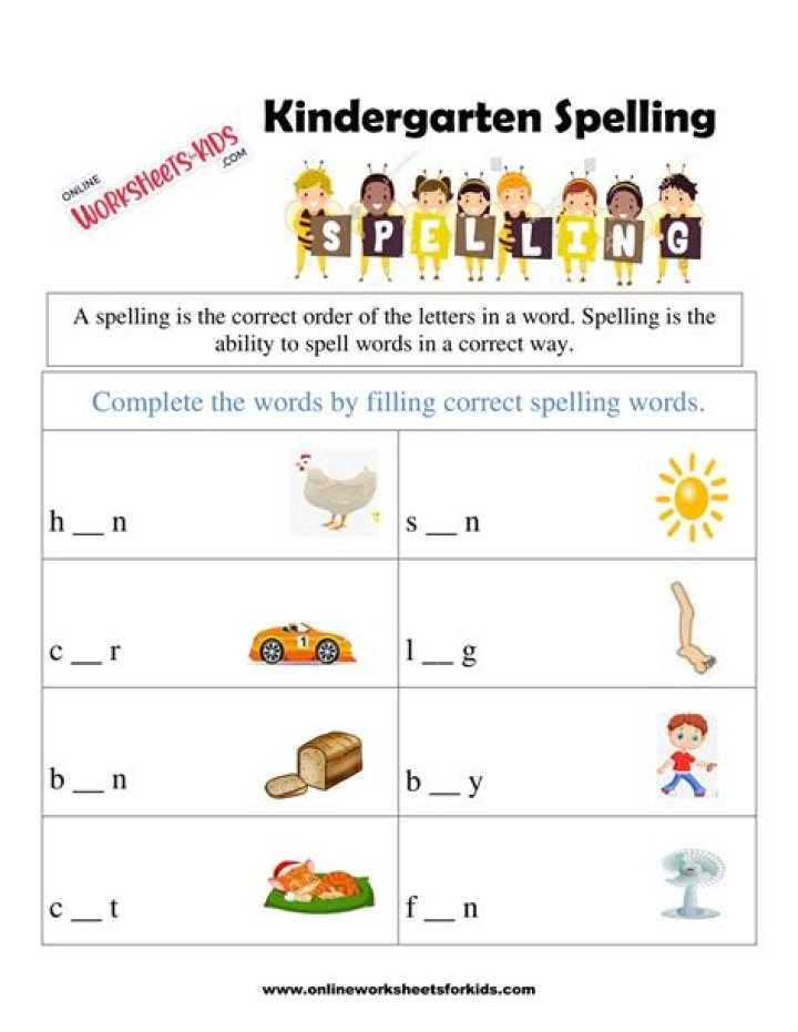 Free Kindergarten Spelling Words Worksheets PDF for Early Learners