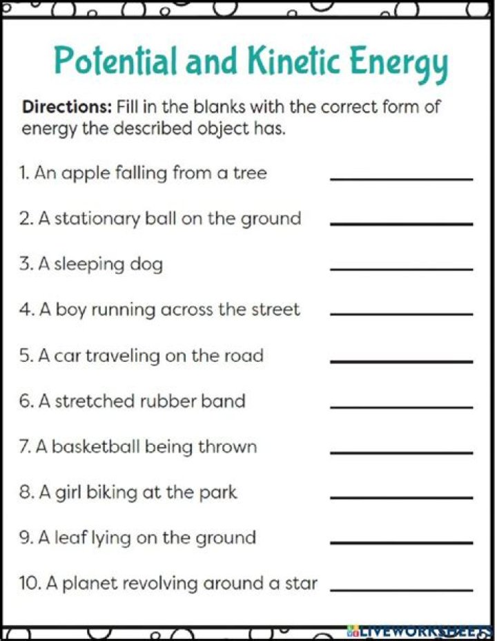 Kinetic and Potential Energy Worksheet PDF – Practice Problems & Solutions