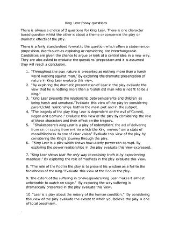 Essential King Lear Essay Questions PDF for Academic Success
