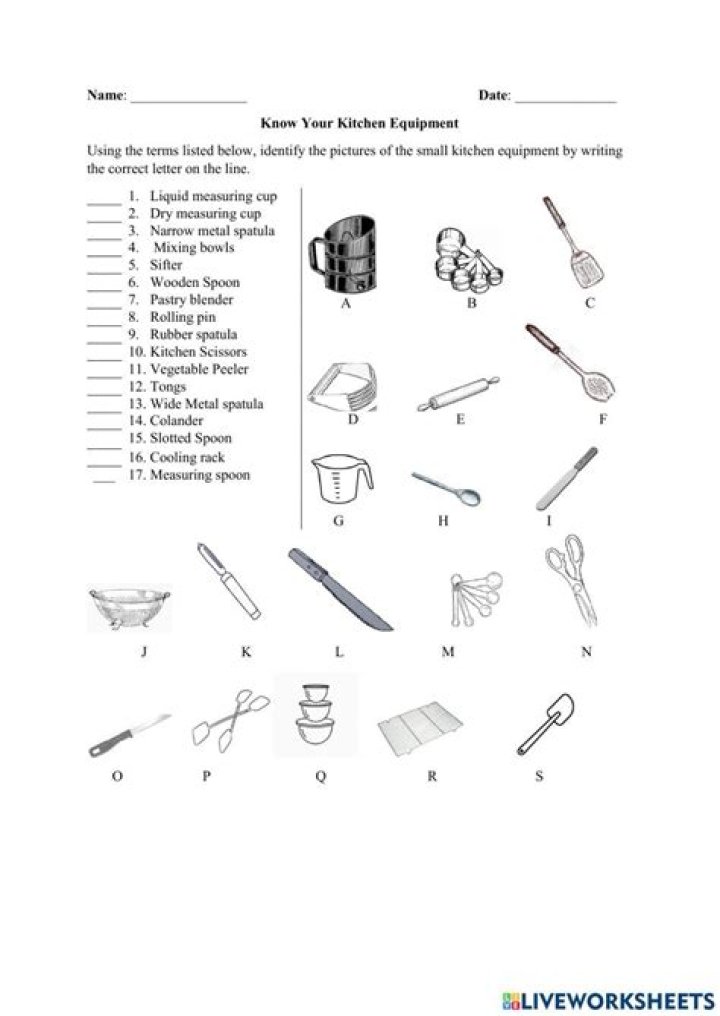Download Free Kitchen Equipment Worksheet PDF for Easy Meal Planning
