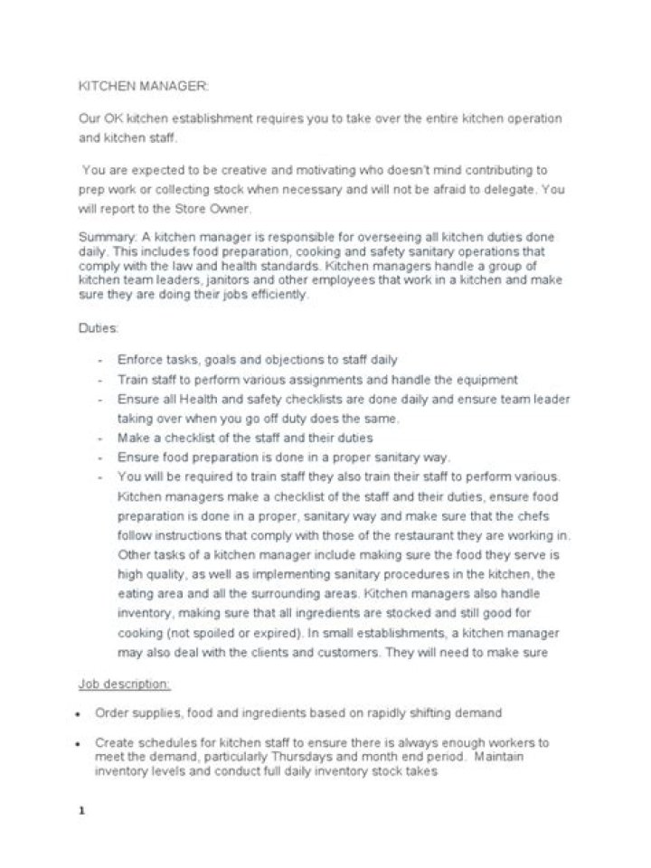 Kitchen Manager Job Description PDF – Full Career Guide