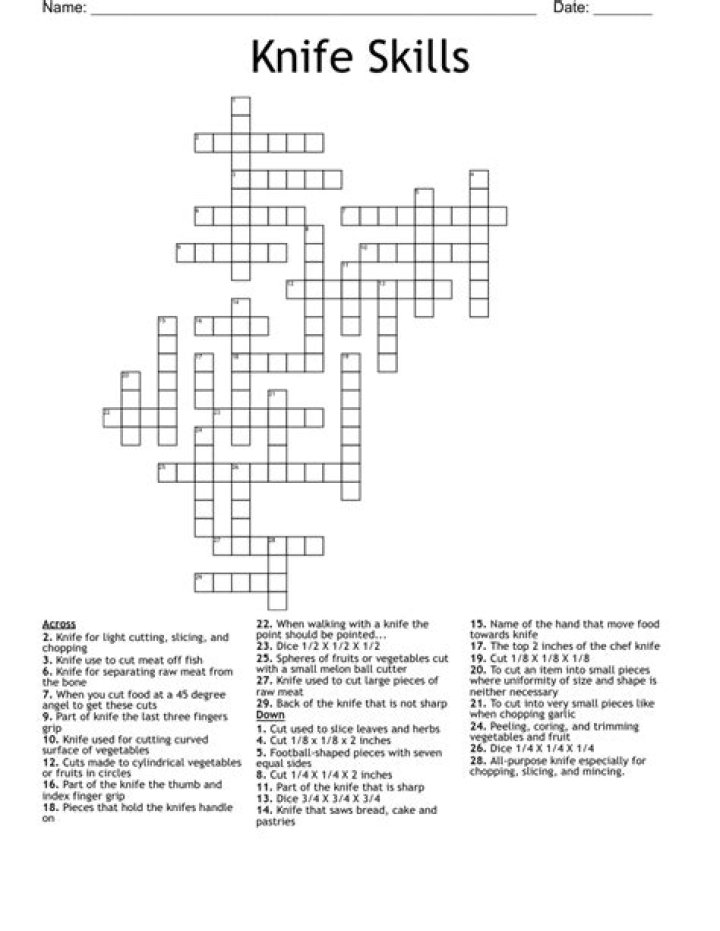 Knife Skills Crossword Puzzle Answer Key PDF – Master Kitchen Techniques