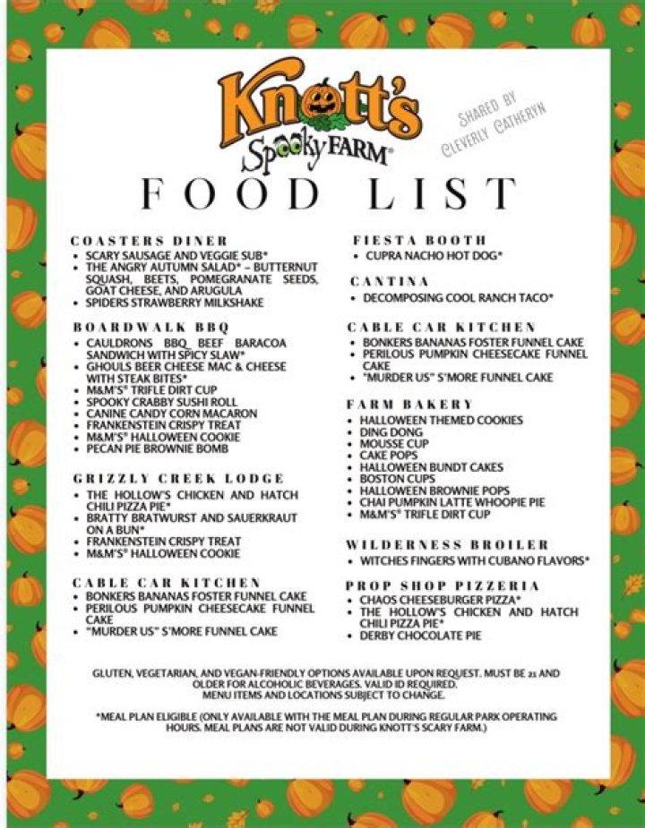 Knotts Food Pass List PDF: Download Seasonal Restaurant Permits