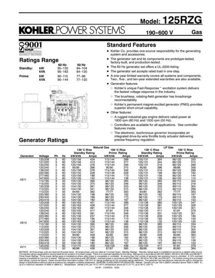 Kohler 26kW Generator Spec Sheet PDF – Free Download & Complete Details