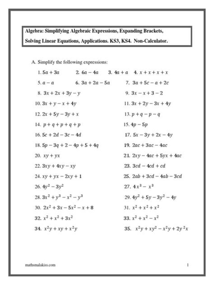 KS3 Algebra Worksheets PDF – Free Downloadable Practice Sheets
