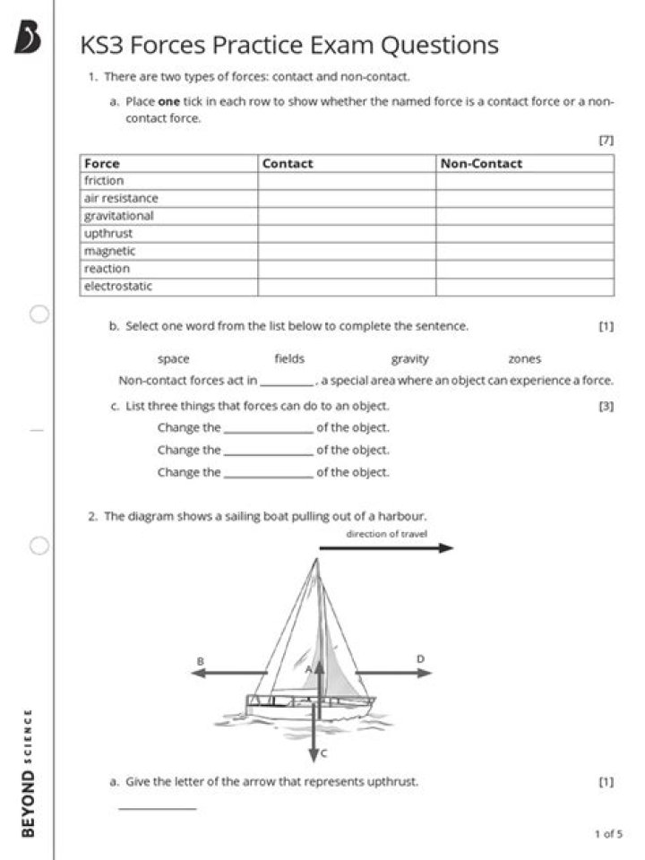 KS3 Forces Practice Exam Questions & Answers PDF – Instant Download