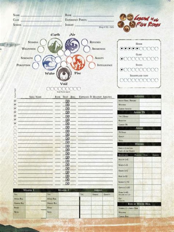 Download L5R4E Character Sheet PDF – Complete Game Character Template