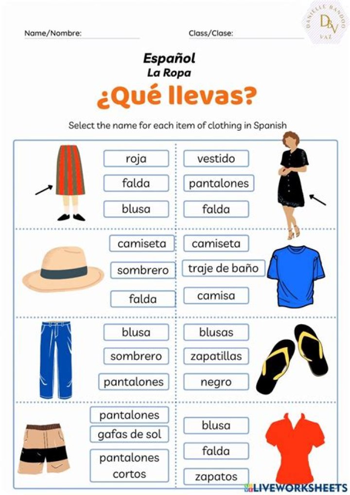 La Ropa Spanish Worksheet PDF – Free Printable School Activity