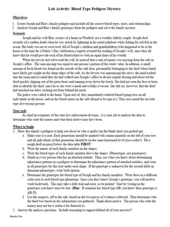 Lab Activity Blood Type Pedigree Mystery Answer Key PDF