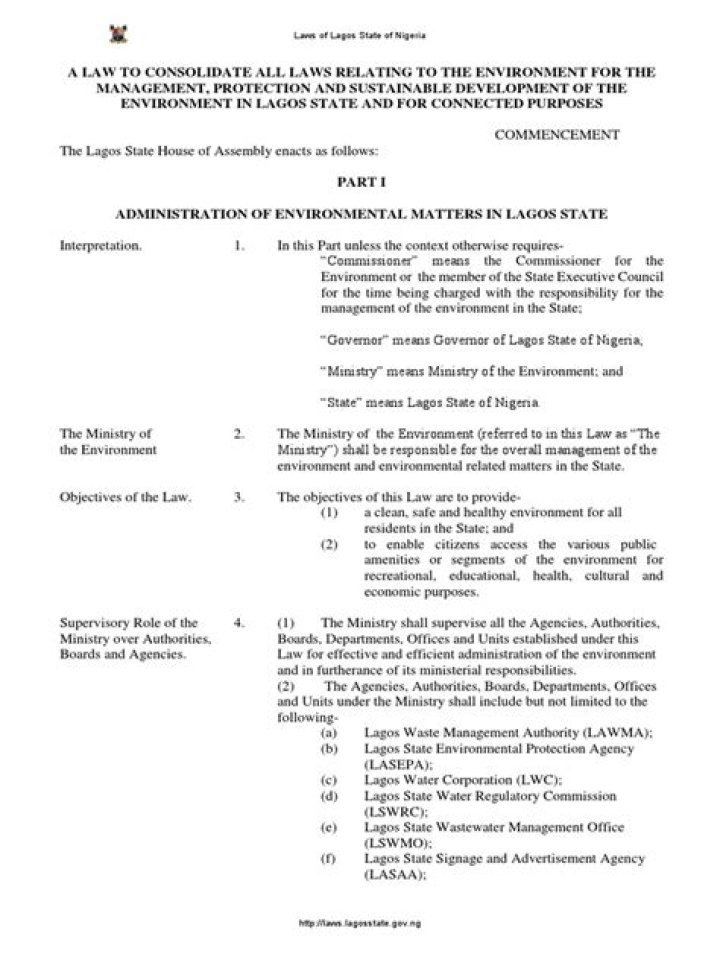 Lagos State Environmental Management and Protection Law 2017 PDF – Full Legal Text